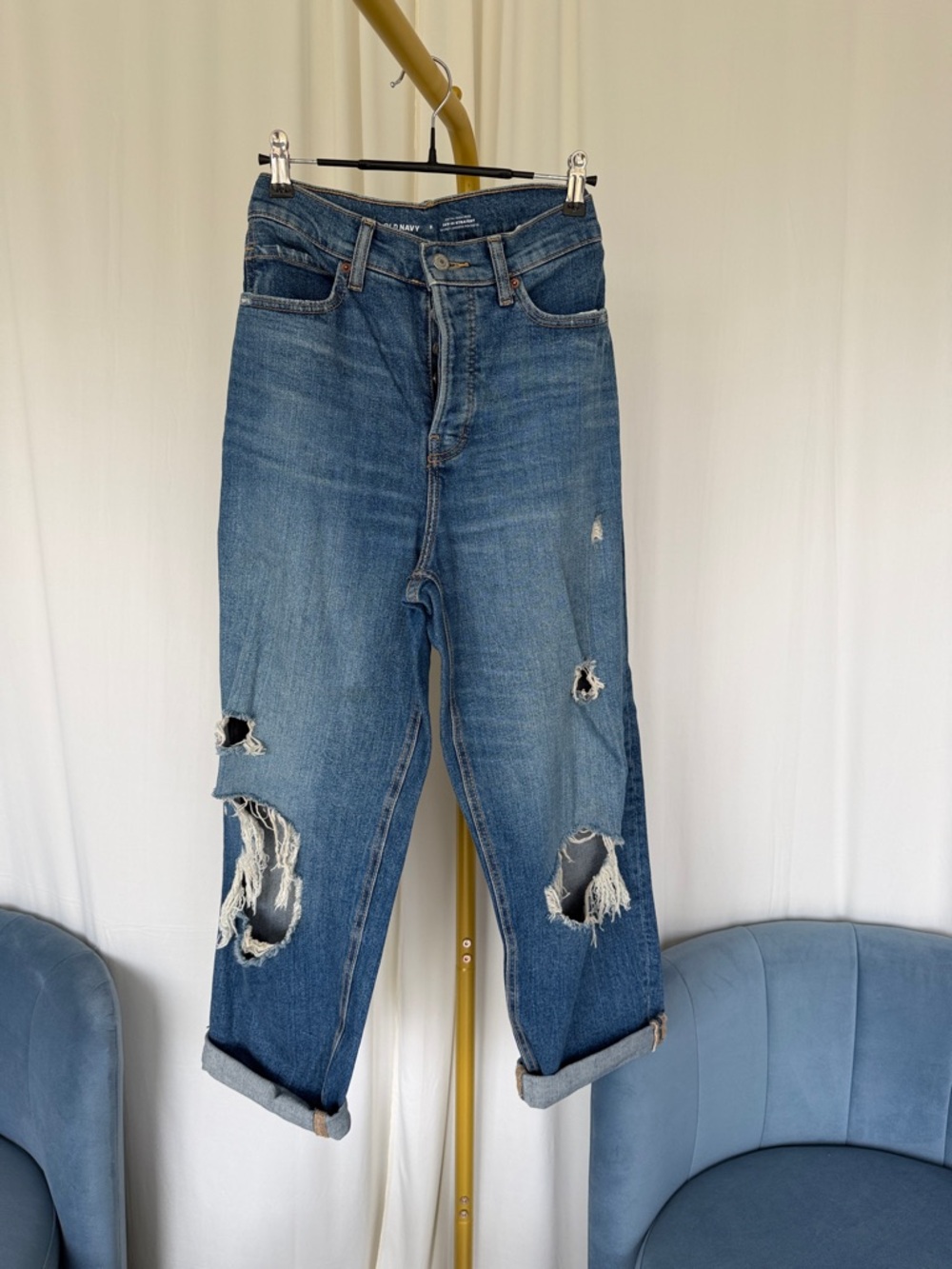 Old Navy Blue Distressed Straight-Leg Jeans